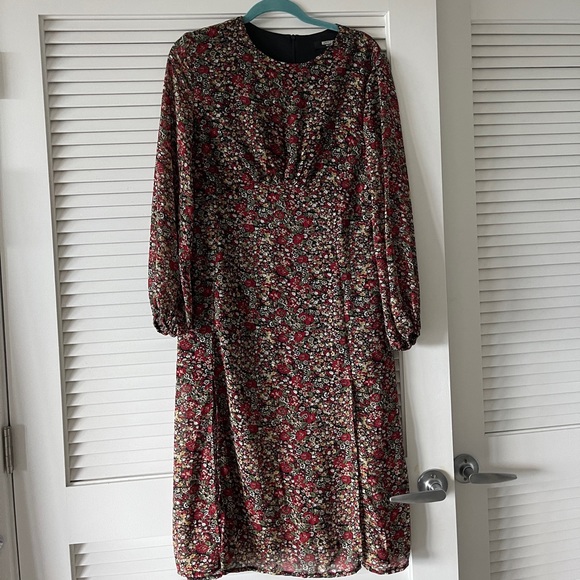 MISSGUIDED PETITE FLORAL LONG SLEVE SLIT MIDI DRESS SIZE 12 - Picture 2 of 11
